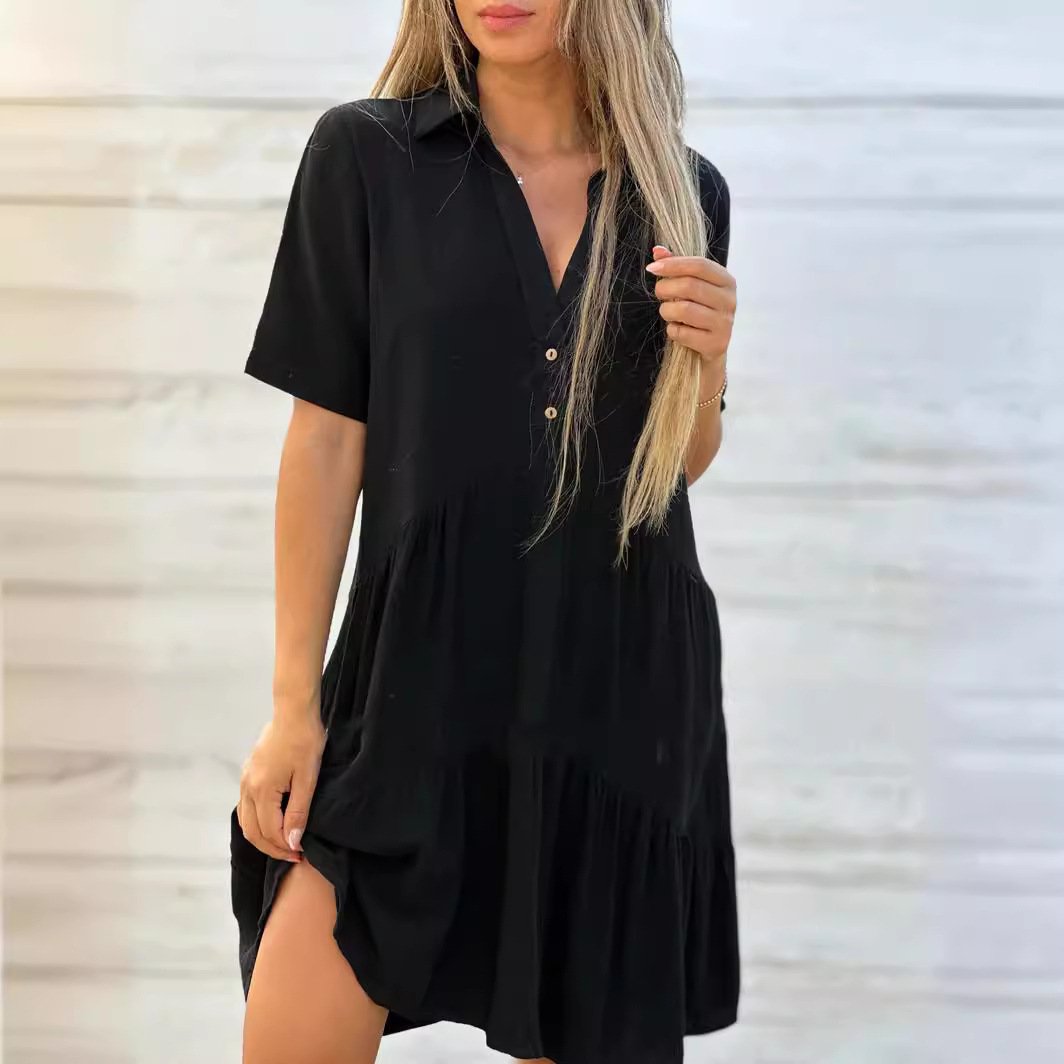 Robe unie et confortable avec col à revers et boutons