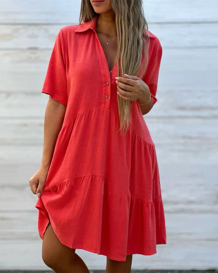 Robe unie et confortable avec col à revers et boutons